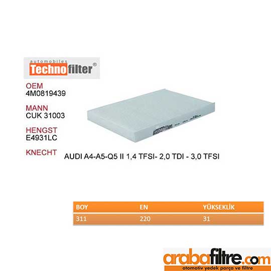 4m0819439 audi a4 a5q5 polen filtresi